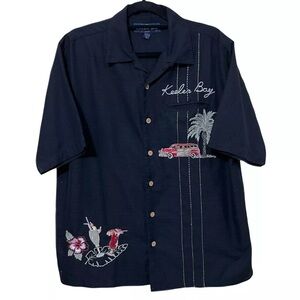 Vintage Keeler Bay Hawaiian Shirt Men’s M Black Floral Short Sleeve Button Up